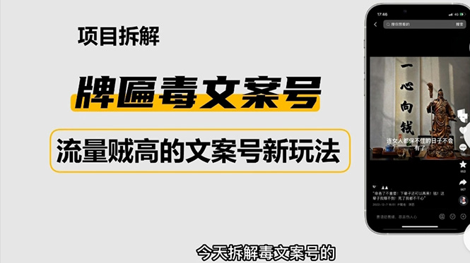 （4676期）2023抖音快手毒文案新玩法，牌匾文案号，起号快易变现-夜影资源