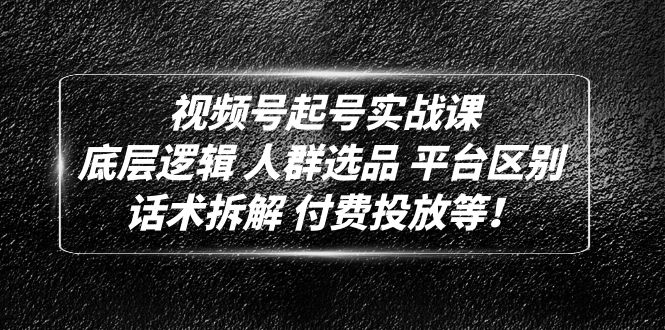 （4927期）视频号起号实战课：底层逻辑 人群选品 平台区别 话术拆解 付费投放等！-夜影资源
