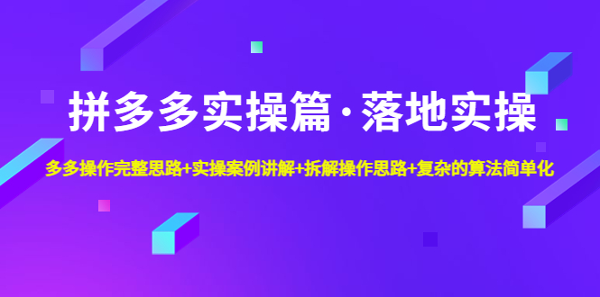 （4947期）拼多多实操篇·落地实操 完整思路+实操案例+拆解操作思路+复杂的算法简单化-夜影资源