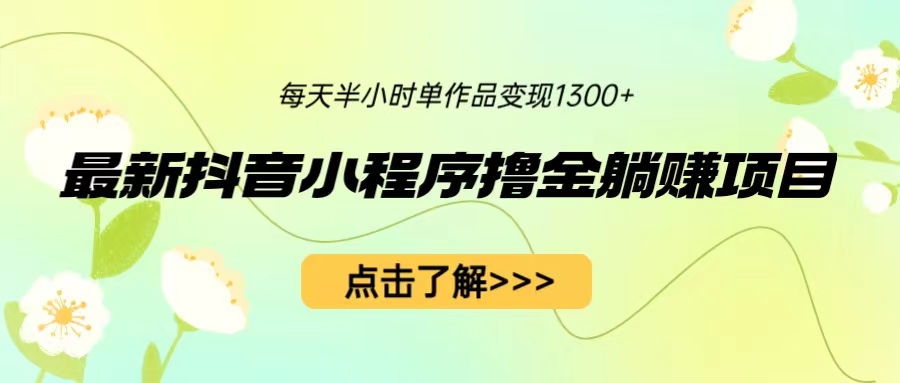 （6613期）最新抖音小程序撸金躺赚项目，一部手机每天半小时，单个作品变现1300+-夜影资源