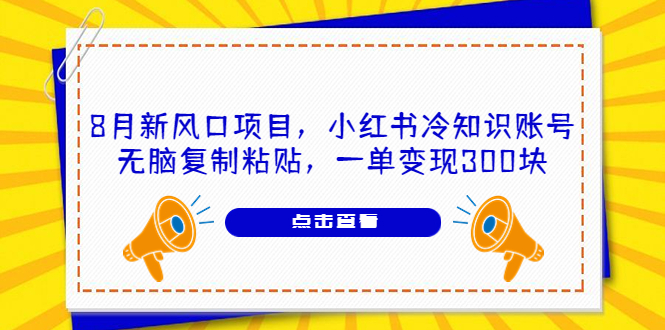 （6717期）8月新风口项目，小红书冷知识账号，无脑复制粘贴，一单变现300块-夜影资源