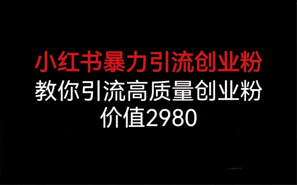 （6779期）小红书暴力引流创业粉，教你引流高质量创业粉，价值2980-夜影资源