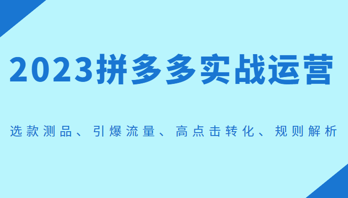 2023拼多多实战运营，选款测品、引爆流量、高点击转化、规则解析-夜影资源