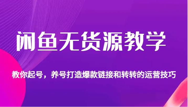 闲鱼无货源教学，教你起号，养号打造爆款链接以及转转的运营技巧-夜影资源