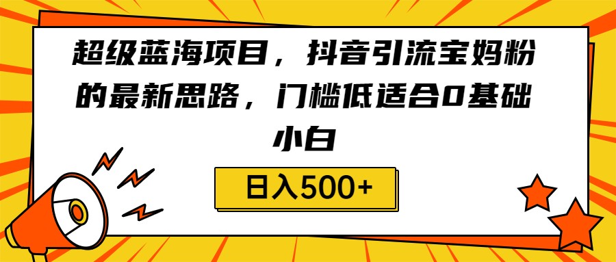 超级蓝海项目，抖音引流宝妈粉的最新思路，门槛低适合0基础小白，轻松日入500+-夜影资源