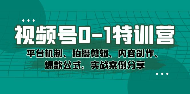 （7373期）视频号0-1特训营：平台机制、拍摄剪辑、内容创作、爆款公式，实战案例分享-夜影资源