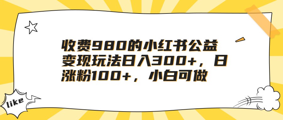 收费980的小红书公益变现玩法日入300+，日涨粉100+，小白可做-夜影资源