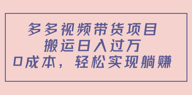 多多视频带货项目，搬运日入过万，0成本，轻松实现躺赚（教程+软件）-夜影资源