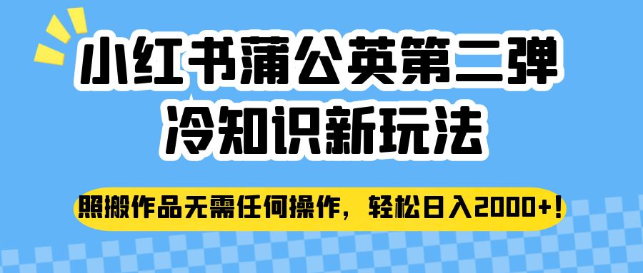 小红书蒲公英第二弹冷知识新玩法，照搬作品无需任何操作，轻松日入2000+！-夜影资源