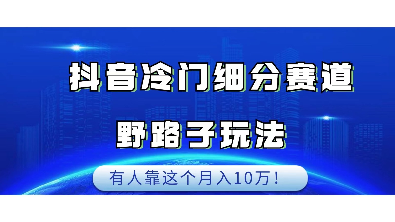 抖音冷门细分赛道野路子玩法，有人靠这个月入10万-夜影资源