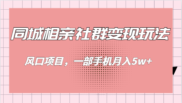 同城相亲的社群变现玩法，风口项目，一部手机月入5w+-夜影资源