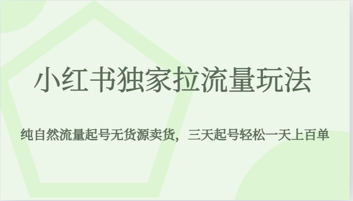 小红书独家拉流量玩法，纯自然流量起号无货源卖货，三天起号轻松一天上百单-夜影资源