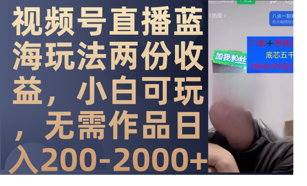（7635期）视频号直播蓝海玩法两份收益，小白可玩，无需作品日入200-2000+-夜影资源