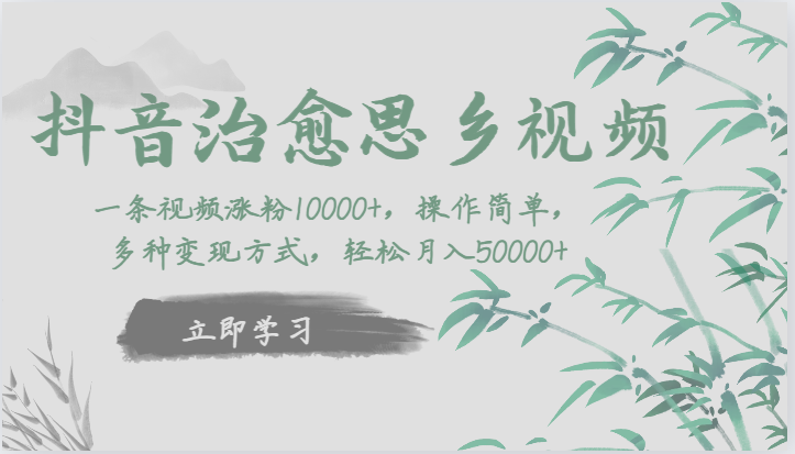 抖音治愈思乡视频，一条视频涨粉1W+，操作简单，多种变现方式，轻松月入5W+-夜影资源
