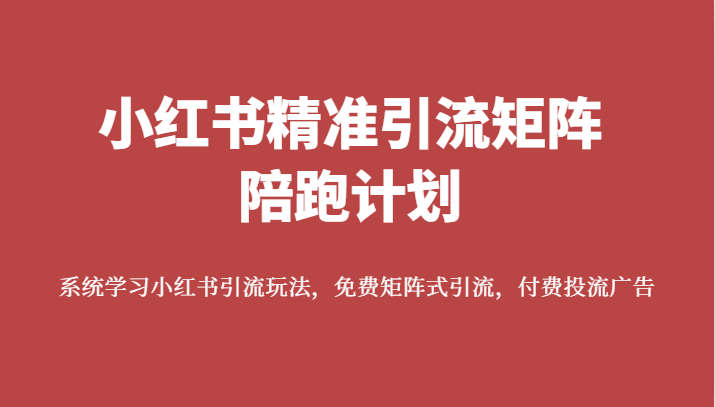 小红书精准引流矩阵陪跑计划，系统学习小红书引流玩法，免费矩阵式引流，付费投流广告-夜影资源