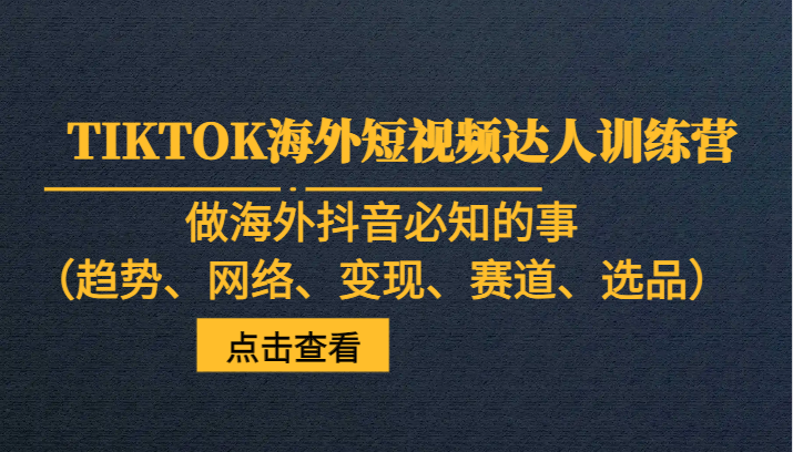 TIKTOK海外短视频达人训练营，做海外抖音必知的事（趋势、网络、变现、赛道、选品）-夜影资源