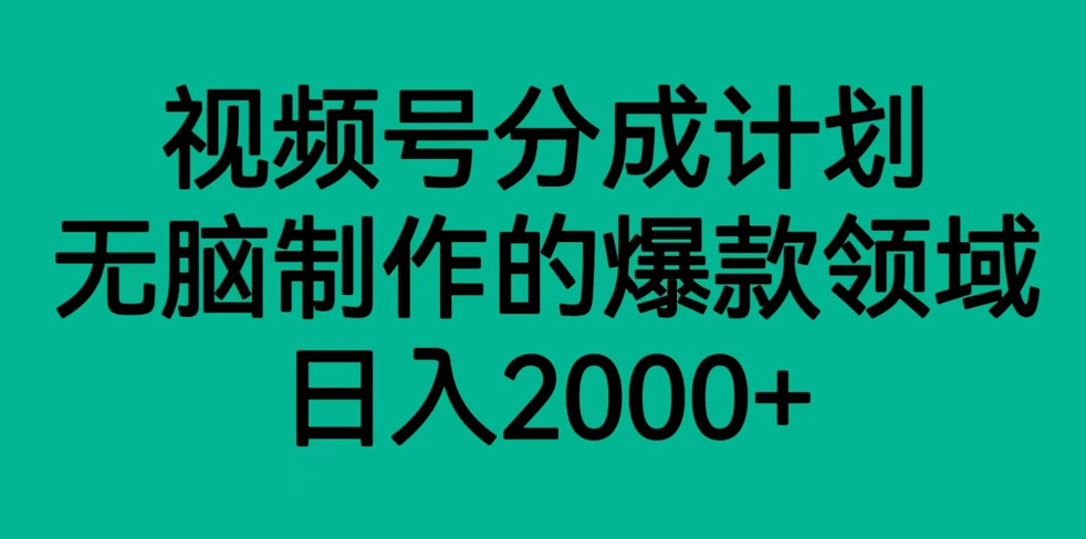 视频号分成计划，轻松无脑制作的爆款领域，日入2000+-夜影资源