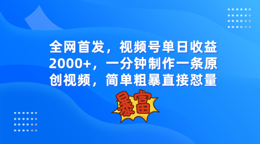 全网首发，视频号单日收益2000+，一分钟制作一条原创视频，简单粗暴-夜影资源