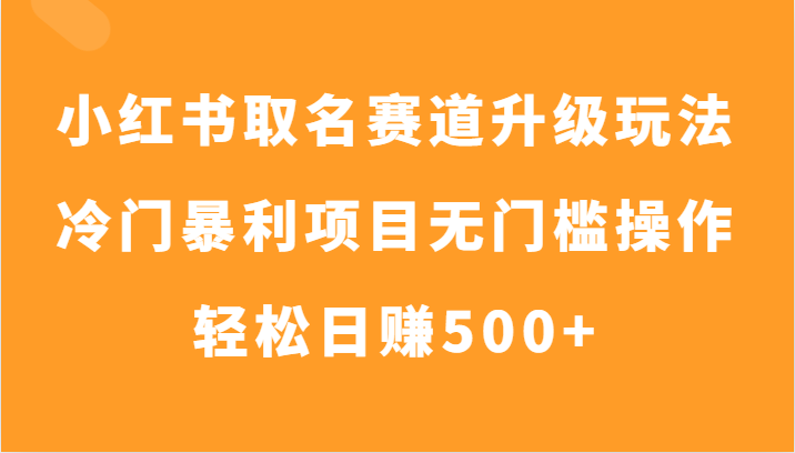 小红书取名赛道升级玩法，冷门暴利项目无门槛操作，轻松日赚500+-夜影资源