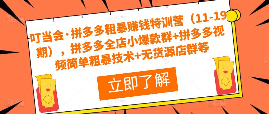 叮当会·拼多多粗暴赚钱特训营（11-19期），拼多多全店小爆款群+拼多多视频简单粗暴技术+无货源店群等-夜影资源