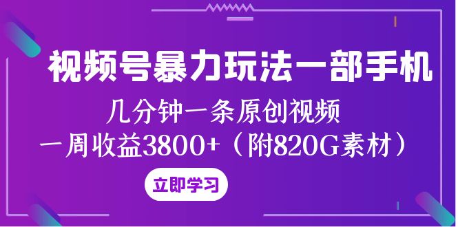 （8017期）视频号暴力玩法一部手机 几分钟一条原创视频 一周收益3800+（附820G素材）-夜影资源