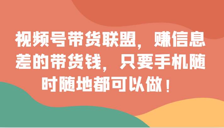 视频号带货联盟，赚信息差的带货钱，只需手机随时随地都可以做！-夜影资源