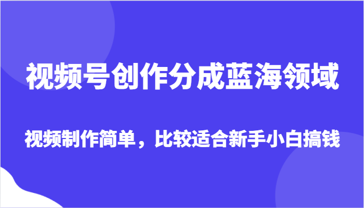 视频号创作分成蓝海领域，视频制作简单，比较适合新手小白搞钱-夜影资源