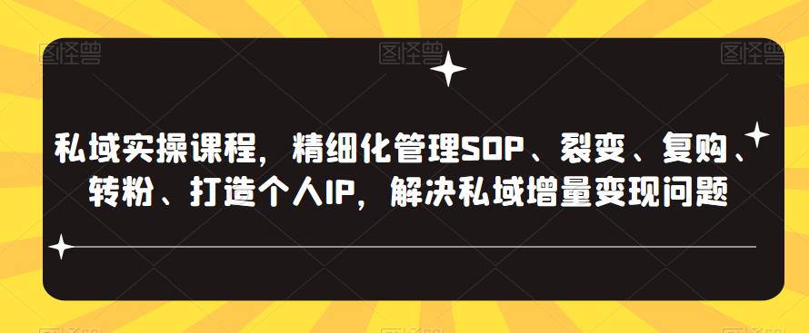 私域实操课程，精细化管理SOP、裂变、复购、转粉、打造个人IP，解决私域增量变现问题-夜影资源