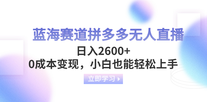 （8331期）蓝海赛道拼多多无人直播，日入2600+，0成本变现，小白也能轻松上手-夜影资源