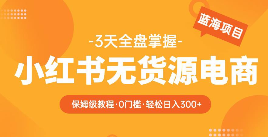 2023【阿本小红书无货源电商训练营】保姆级教程，从0到1，3天全盘掌握，轻松日入300+-夜影资源