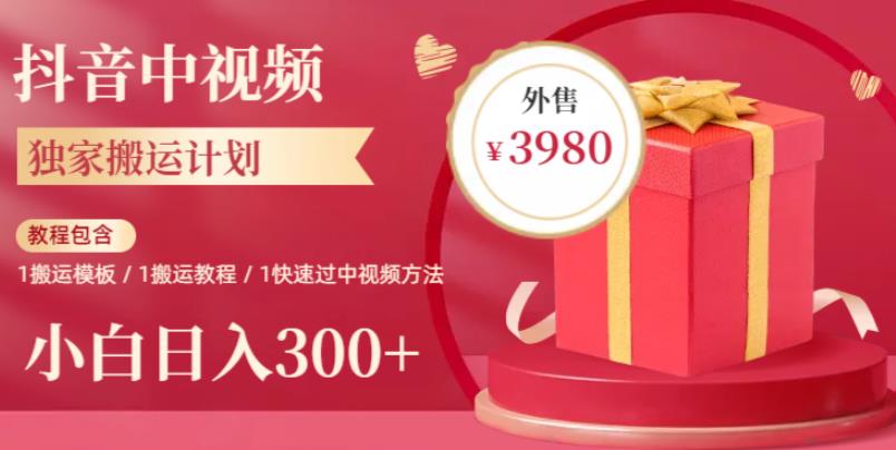 2023年独家抖音中视频搬运计划，每天30分钟至1小时搬运即可，小白轻松日入300+-夜影资源