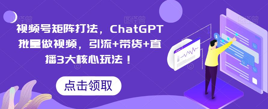视频号矩阵打法，ChatGPT批量做视频，引流+带货+直播3大核心玩法！-夜影资源