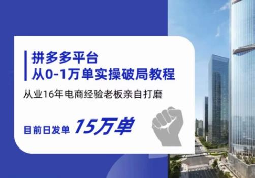 拼多多从0-1万单实操破局教程，从业16年电商经验打磨，目前日发单15万单-夜影资源