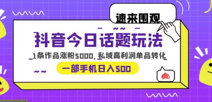 抖音今日话题玩法，1条作品涨粉5000，私域高利润单品转化一部手机日入500【揭秘】-夜影资源