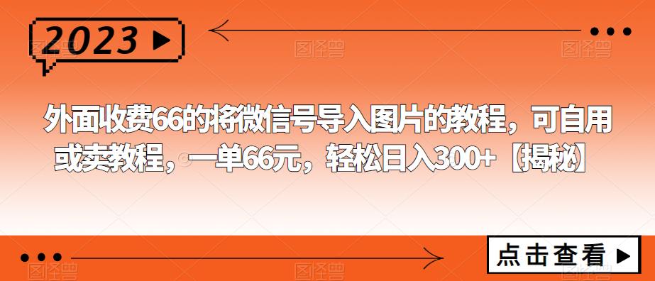 外面收费66的将微信号导入图片的教程，可自用或卖教程，一单66元，轻松日入300+【揭秘】-夜影资源