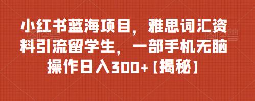 小红书蓝海项目，雅思词汇资料引流留学生，一部手机无脑操作日入300+【揭秘】-夜影资源