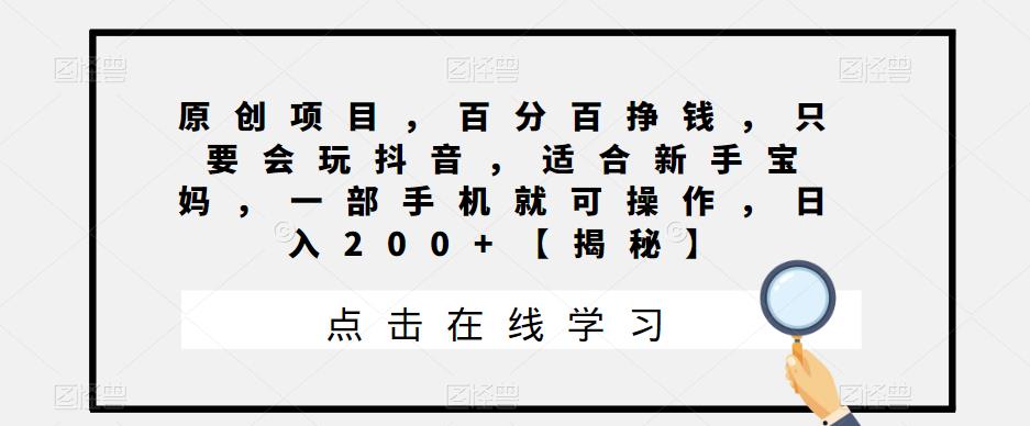 原创项目，百分百挣钱，只要会玩抖音，适合新手宝妈，一部手机就可操作，日入200+【揭秘】-夜影资源
