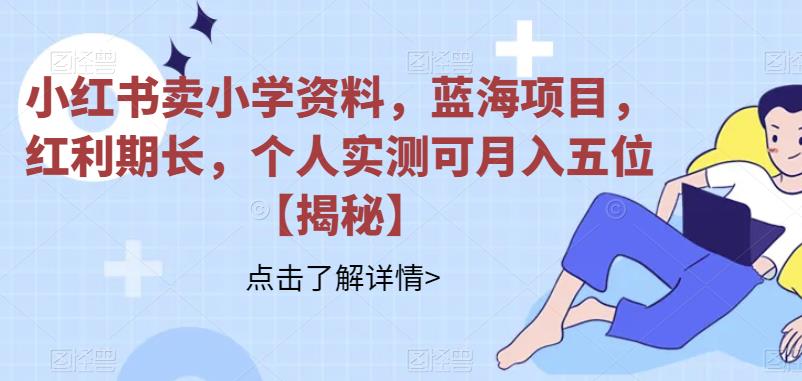 小红书卖小学资料，蓝海项目，红利期长，个人实测可月入五位【揭秘】-夜影资源