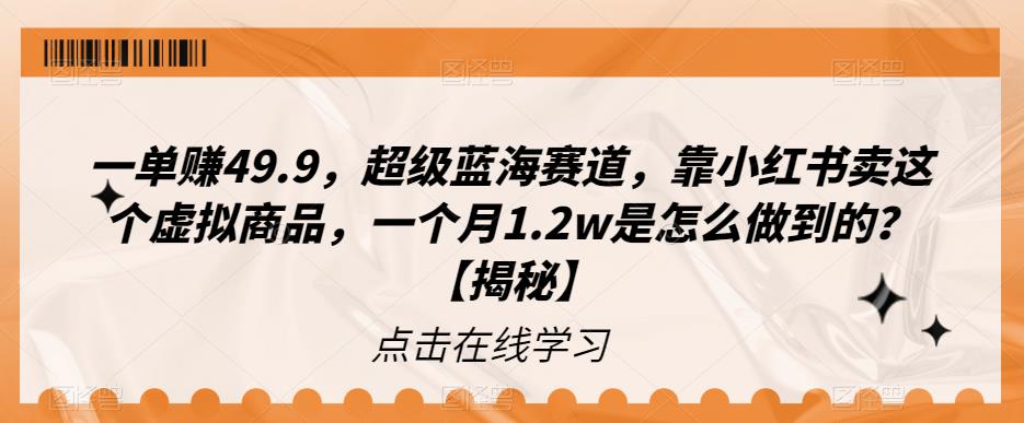 一单赚49.9，超级蓝海赛道，靠小红书卖这个虚拟商品，一个月1.2w是怎么做到的？【揭秘】-夜影资源