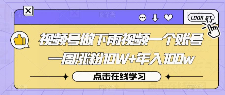 视频号做下雨视频一个账号一周涨粉10W+年入100w【揭秘】-夜影资源