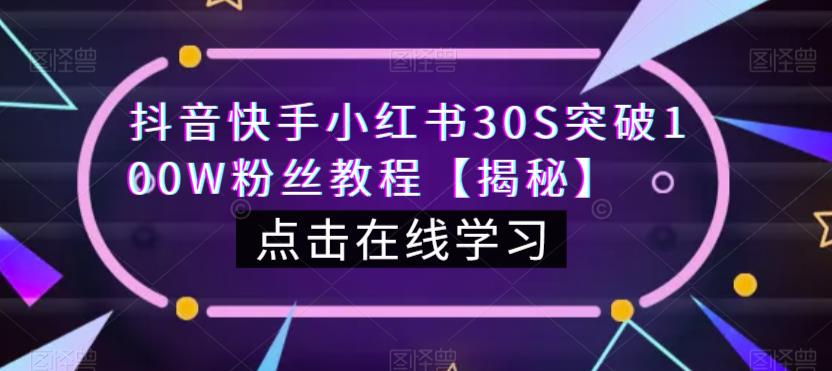 抖音快手小红书30S突破100W粉丝教程【揭秘】-夜影资源