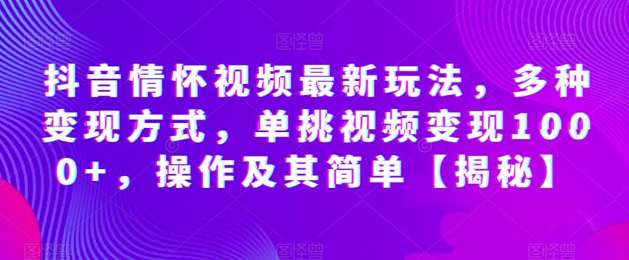 抖音情怀视频最新玩法，多种变现方式，单挑视频变现1000+，操作及其简单【揭秘】-夜影资源