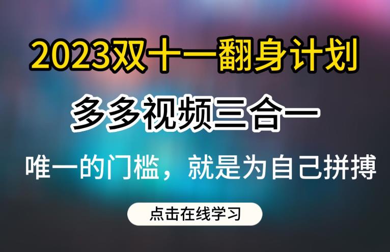 2023双十一翻身计划，多多视频带货三合一玩法教程【揭秘】-夜影资源