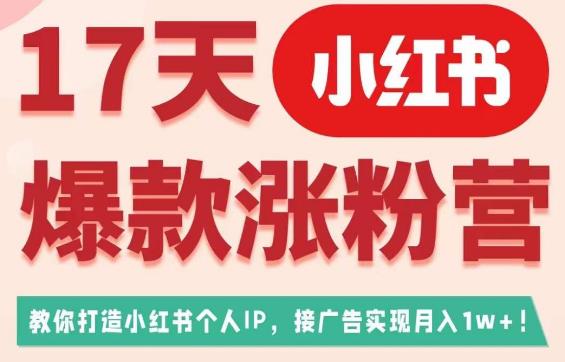 17天小红书爆款涨粉营（广告变现方向），教你打造小红书博主IP、接广告变现的-夜影资源
