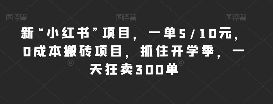 新“小红书”项目，一单5/10元，0成本搬砖项目，抓住开学季，一天狂卖300单【揭秘】-夜影资源