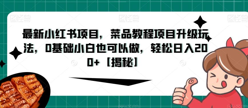 最新小红书项目，菜品教程项目升级玩法，0基础小白也可以做，轻松日入200+【揭秘】-夜影资源