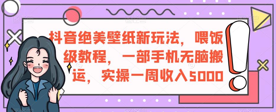 抖音绝美壁纸新玩法，喂饭级教程，一部手机无脑搬运，实操一周收入5000【揭秘】-夜影资源