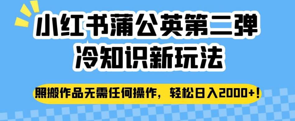 小红书蒲公英第二弹冷知识新玩法，照搬作品无需任何操作，轻松日入2000+【揭秘】-夜影资源