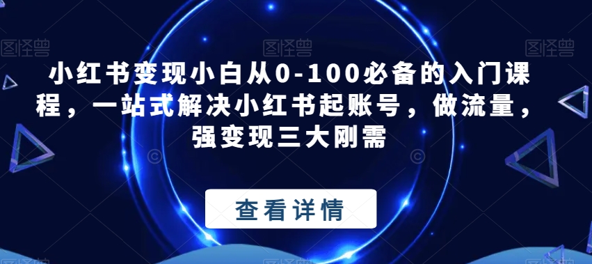 小红书变现小白从0-100必备的入门课程，一站式解决小红书起账号，做流量，强变现三大刚需-夜影资源