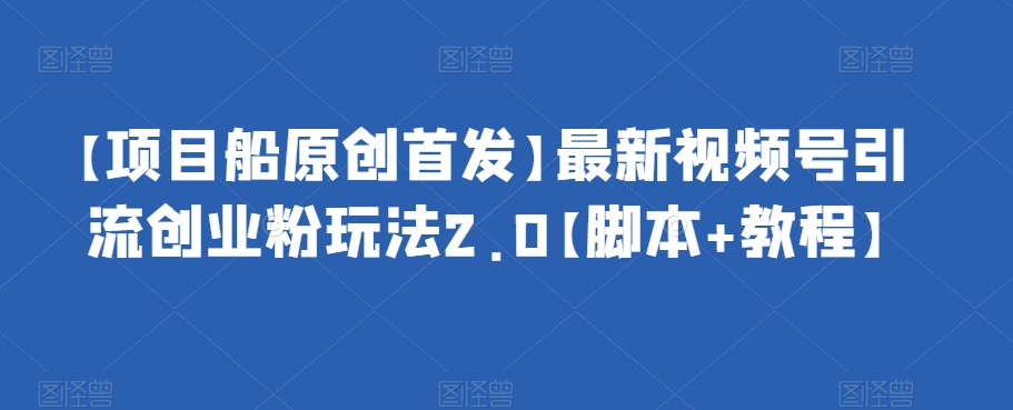 【项目船原创首发】最新视频号引流创业粉玩法2.0【脚本+教程】-夜影资源